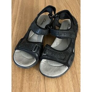 Clarks Women's Morse Tour Black Leather Comfort Sandals 7.5 Hook & Loop